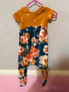 Baby Floral Harem Romper - Mustard & Teal